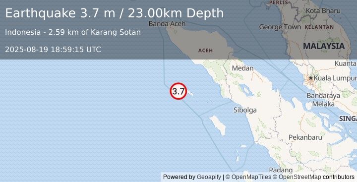 Earthquake SIMEULUE, INDONESIA (3.7 m) (2025-08-19 18:59:15 UTC)