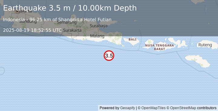 Earthquake SOUTH OF JAVA, INDONESIA (3.5 m) (2025-08-19 18:52:55 UTC)