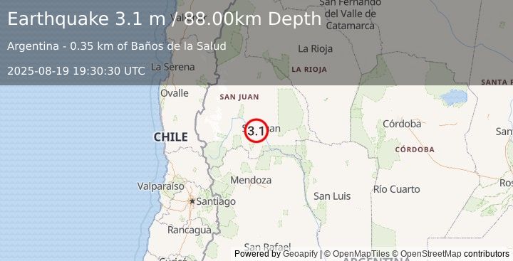 Earthquake SAN JUAN, ARGENTINA (3.1 m) (2025-08-19 19:30:30 UTC)
