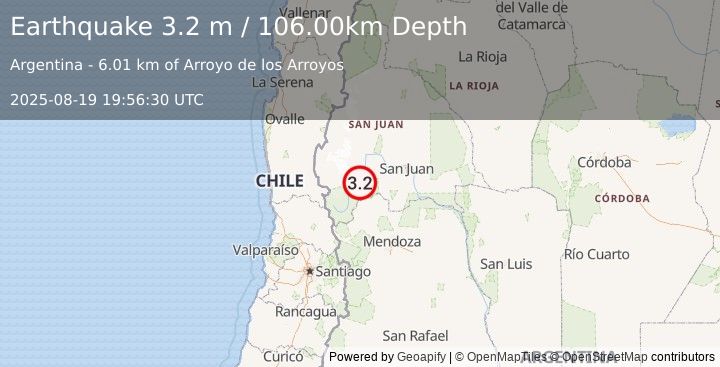 Earthquake SAN JUAN, ARGENTINA (3.4 ml) (2025-08-19 19:56:35 UTC)