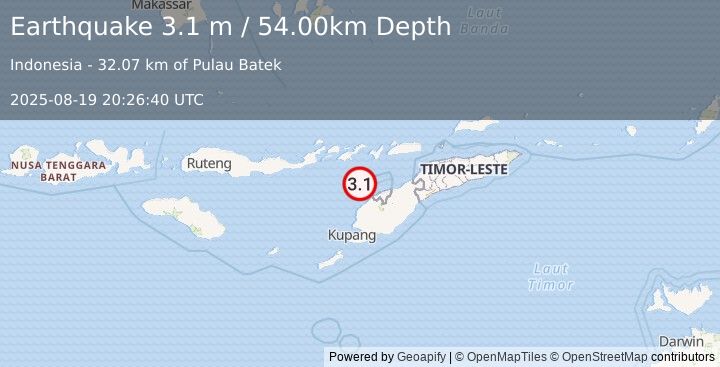 Earthquake TIMOR REGION, INDONESIA (3.1 m) (2025-08-19 20:26:40 UTC)