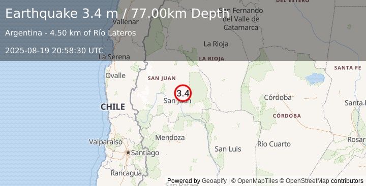 Earthquake SAN JUAN, ARGENTINA (3.4 m) (2025-08-19 20:58:30 UTC)