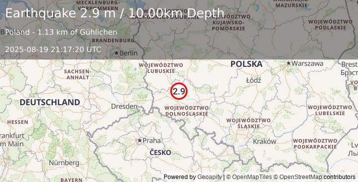 Earthquake POLAND (2.9 m) (2025-08-19 21:17:20 UTC)