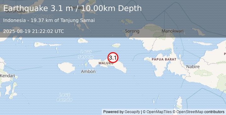 Earthquake SERAM, INDONESIA (3.1 m) (2025-08-19 21:22:02 UTC)
