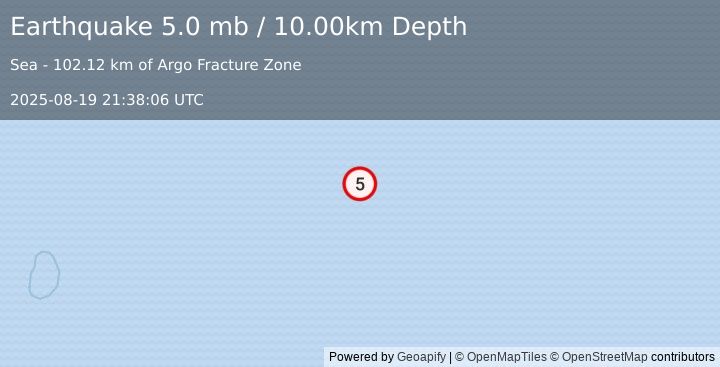 Earthquake MID-INDIAN RIDGE (5.0 mb) (2025-08-19 21:38:06 UTC)
