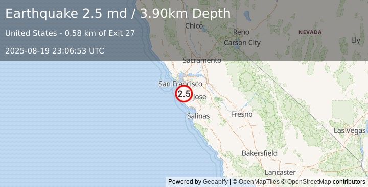 Earthquake SAN FRANCISCO BAY AREA, CALIF. (2.5 md) (2025-08-19 23:06:53 UTC)