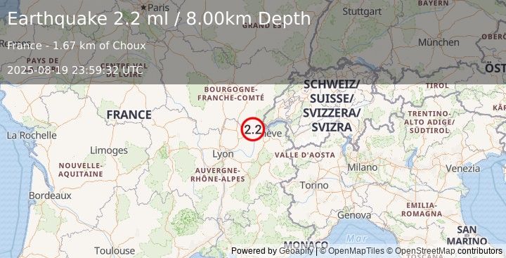 Earthquake FRANCE (2.2 ml) (2025-08-19 23:59:32 UTC)