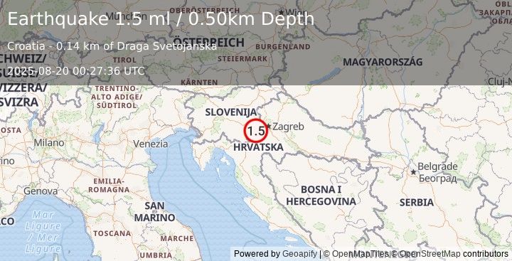 Earthquake CROATIA (1.5 ml) (2025-08-20 00:27:36 UTC)