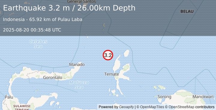 Earthquake MOLUCCA SEA (3.2 m) (2025-08-20 00:35:48 UTC)