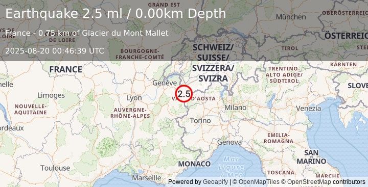 Earthquake NORTHERN ITALY (2.5 ml) (2025-08-20 00:46:37 UTC)