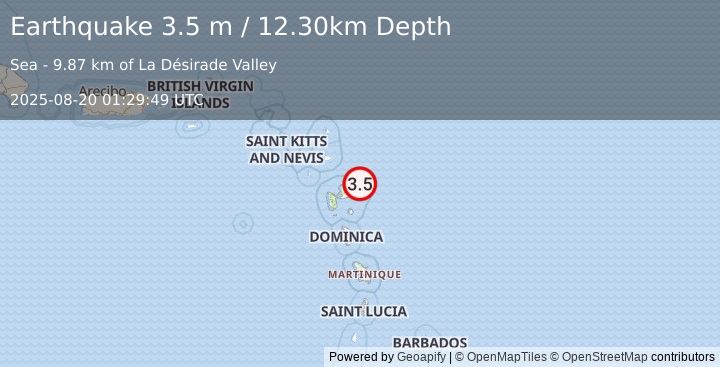 Earthquake GUADELOUPE REGION, LEEWARD ISL. (3.5 m) (2025-08-20 01:29:49 UTC)