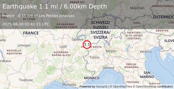 Earthquake NORTHERN ITALY (1.1 ml) (2025-08-20 01:41:21 UTC)
