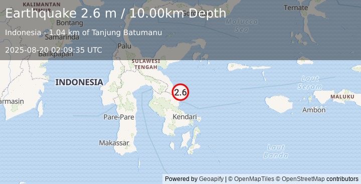 Earthquake SULAWESI, INDONESIA (2.6 m) (2025-08-20 02:09:35 UTC)