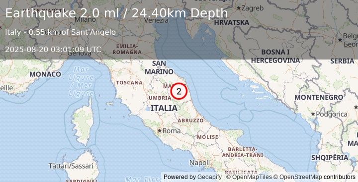 Earthquake CENTRAL ITALY (2.0 ml) (2025-08-20 03:01:09 UTC)