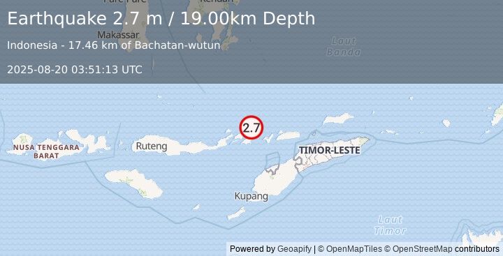 Earthquake FLORES REGION, INDONESIA (2.7 m) (2025-08-20 03:51:13 UTC)