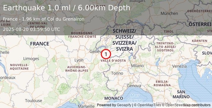Earthquake FRANCE (1.0 ml) (2025-08-20 03:59:50 UTC)