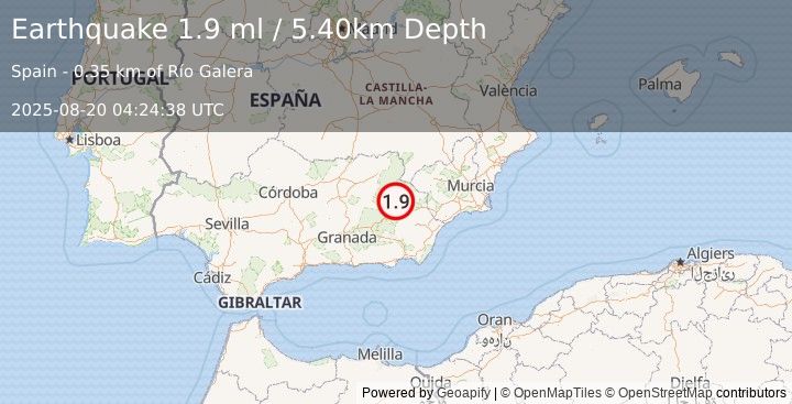 Earthquake SPAIN (1.9 ml) (2025-08-20 04:24:38 UTC)