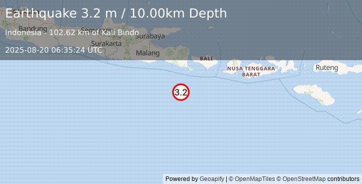Earthquake SOUTH OF BALI, INDONESIA (3.2 m) (2025-08-20 06:35:24 UTC)