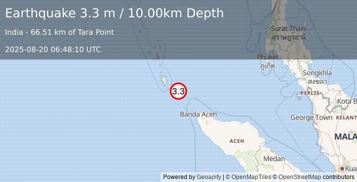 Earthquake NICOBAR ISLANDS, INDIA REGION (3.3 m) (2025-08-20 06:48:10 UTC)