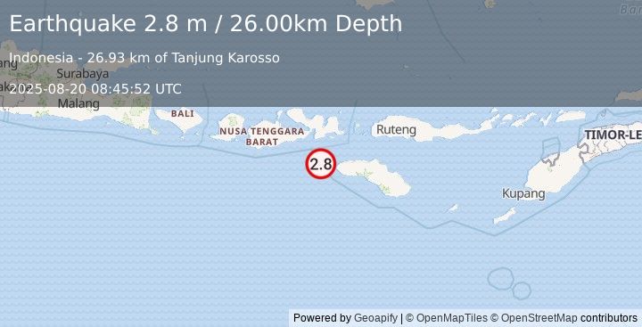 Earthquake SUMBAWA REGION, INDONESIA (2.8 m) (2025-08-20 08:45:52 UTC)