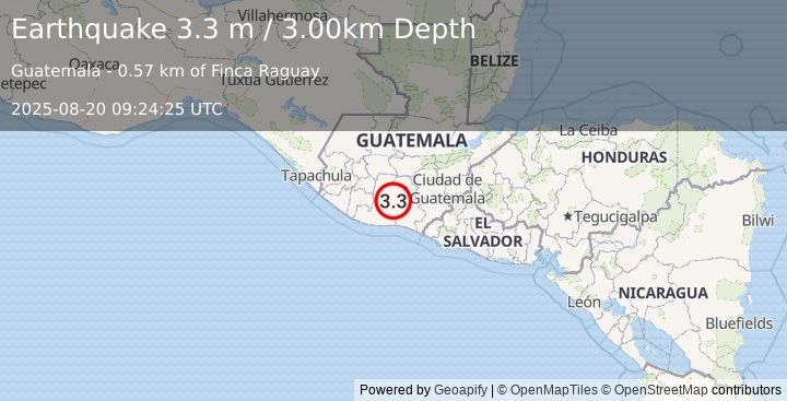 Earthquake GUATEMALA (3.3 m) (2025-08-20 09:24:25 UTC)