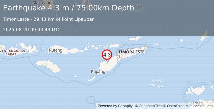 Earthquake KEPULAUAN ALOR, INDONESIA (4.3 m) (2025-08-20 09:40:43 UTC)