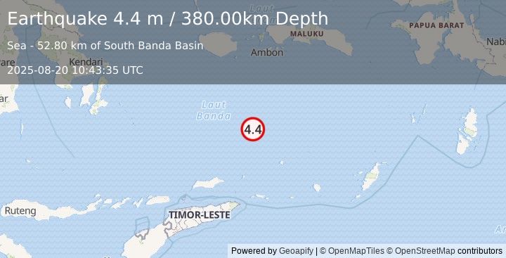 Earthquake BANDA SEA (4.4 m) (2025-08-20 10:43:35 UTC)