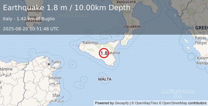 Earthquake SICILY, ITALY (2.6 m) (2025-08-20 10:51:39 UTC)