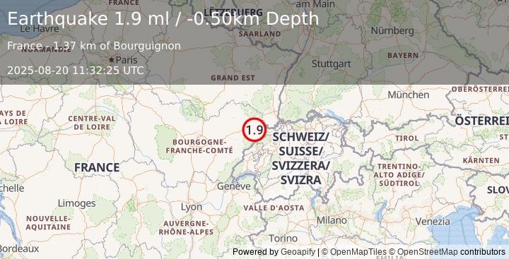 Earthquake FRANCE (1.9 ml) (2025-08-20 11:32:25 UTC)