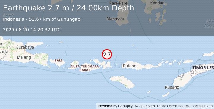 Earthquake FLORES SEA (2.7 m) (2025-08-20 14:20:32 UTC)