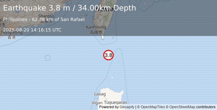 Earthquake BATAN ISL REGION, PHILIPPINES (3.8 m) (2025-08-20 14:16:15 UTC)