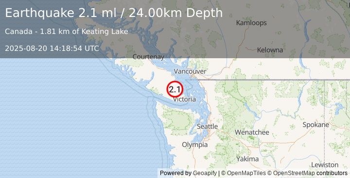 Earthquake VANCOUVER ISLAND, CANADA REGION (2.1 ml) (2025-08-20 14:18:54 UTC)
