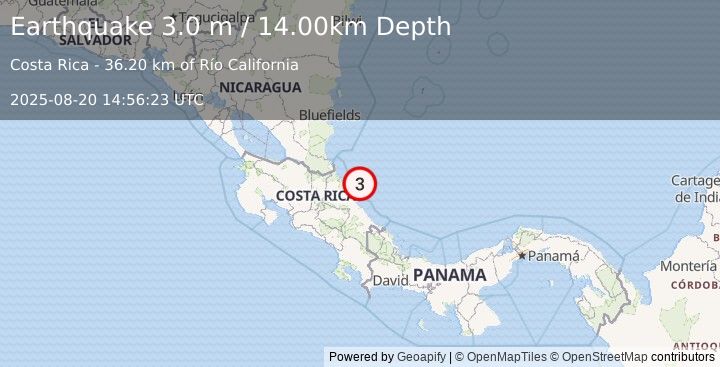 Earthquake COSTA RICA (3.0 m) (2025-08-20 14:56:23 UTC)