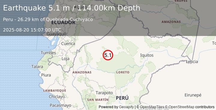Earthquake NORTHERN PERU (4.9 mb) (2025-08-20 15:06:59 UTC)