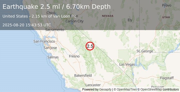 Earthquake CENTRAL CALIFORNIA (2.5 ml) (2025-08-20 15:43:53 UTC)