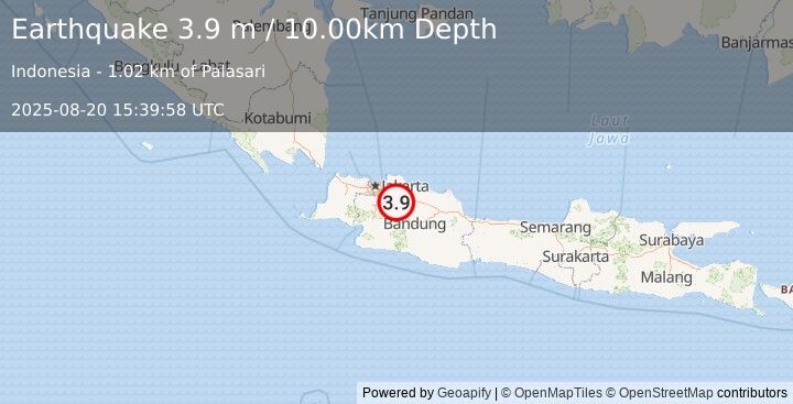 Earthquake JAVA, INDONESIA (3.9 m) (2025-08-20 15:39:58 UTC)