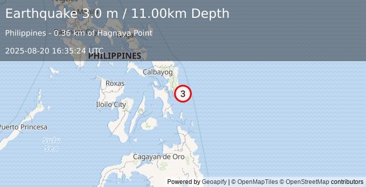 Earthquake SAMAR, PHILIPPINES (3.0 m) (2025-08-20 16:35:24 UTC)