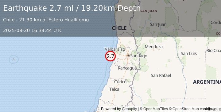 Earthquake OFFSHORE VALPARAISO, CHILE (2.7 ml) (2025-08-20 16:34:44 UTC)