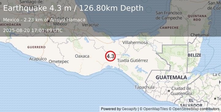 Earthquake OAXACA, MEXICO (4.3 m) (2025-08-20 17:01:49 UTC)