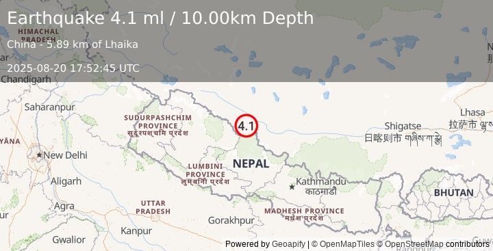 Earthquake NEPAL (4.0 ml) (2025-08-20 17:52:53 UTC)
