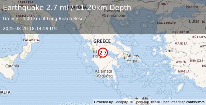 Earthquake GREECE (2.7 ml) (2025-08-20 18:14:59 UTC)