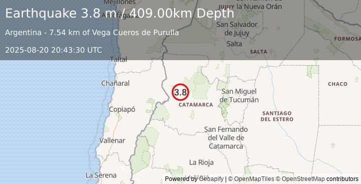 Earthquake CATAMARCA, ARGENTINA (3.8 m) (2025-08-20 20:43:30 UTC)
