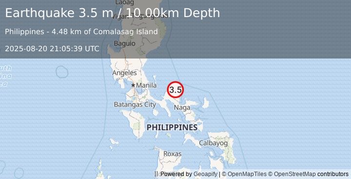 Earthquake LUZON, PHILIPPINES (3.5 m) (2025-08-20 21:05:39 UTC)