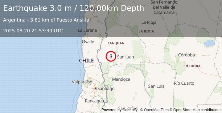 Earthquake SAN JUAN, ARGENTINA (3.0 m) (2025-08-20 21:53:30 UTC)