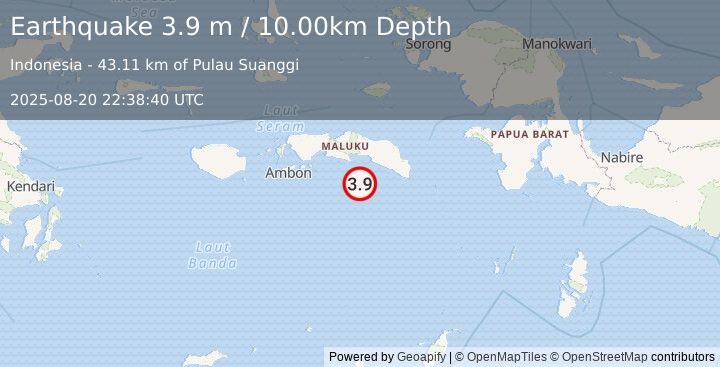 Earthquake SERAM, INDONESIA (3.9 m) (2025-08-20 22:38:40 UTC)