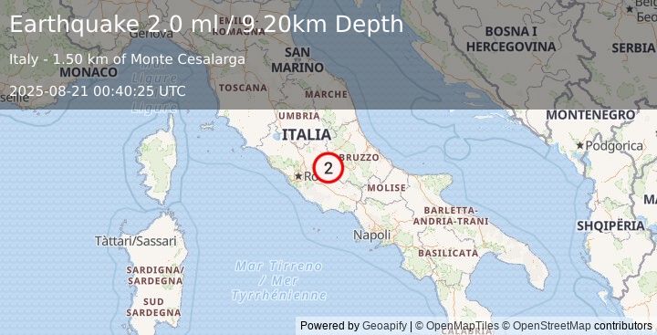 Earthquake CENTRAL ITALY (2.0 ml) (2025-08-21 00:40:25 UTC)