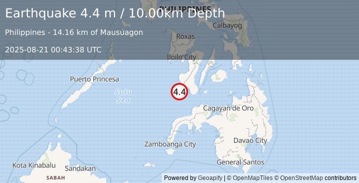 Earthquake NEGROS, PHILIPPINES (4.4 m) (2025-08-21 00:43:38 UTC)