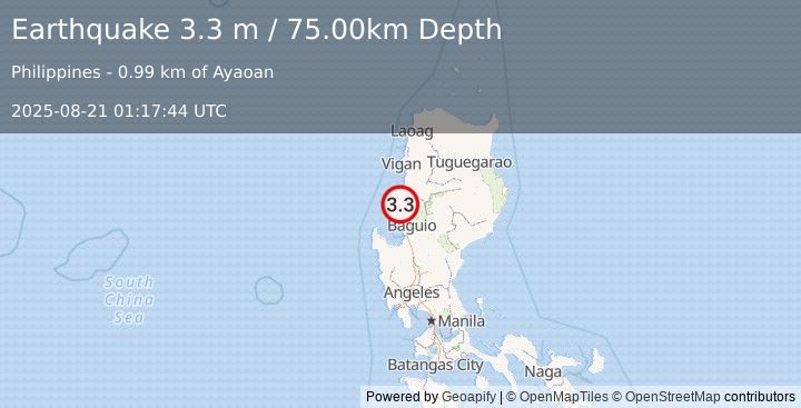 Earthquake LUZON, PHILIPPINES (3.3 m) (2025-08-21 01:17:44 UTC)