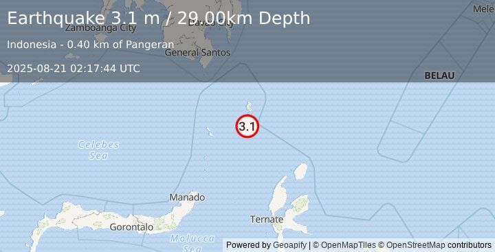 Earthquake KEPULAUAN TALAUD, INDONESIA (3.1 m) (2025-08-21 02:17:44 UTC)