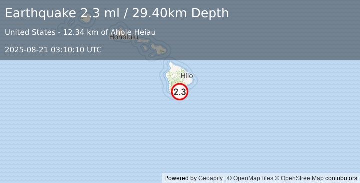 Earthquake ISLAND OF HAWAII, HAWAII (2.3 ml) (2025-08-21 03:10:10 UTC)